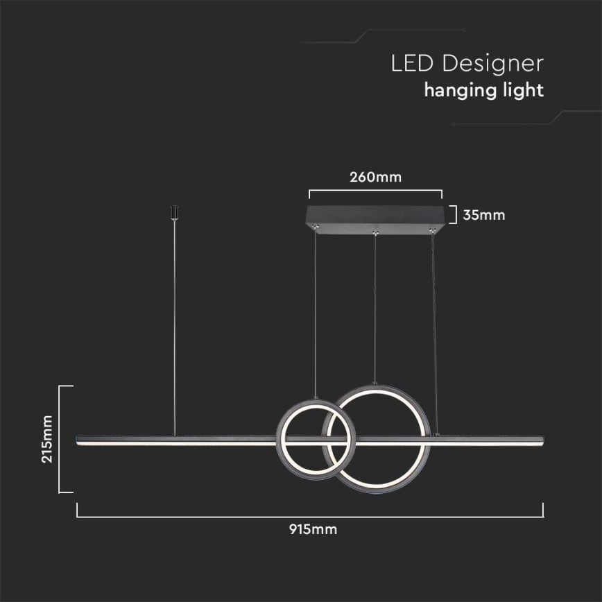 LED Lustr na lanku LED/15W/230V 4000K černá