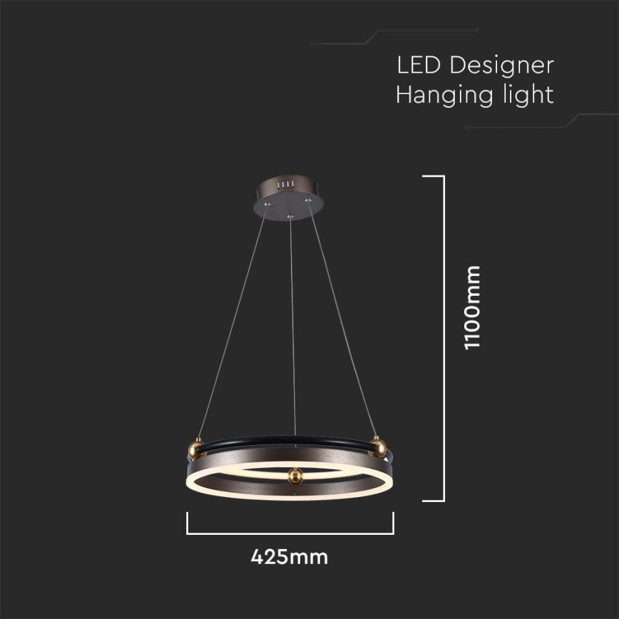 LED Lustr na lanku LED/20W/230V 3000K pr. 42 cm hnědá