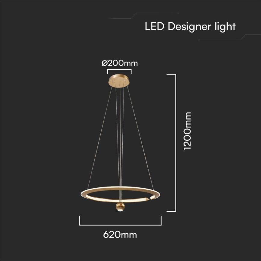 LED Lustr na lanku LED/45W/230V 4000K pr. 62 cm zlatá