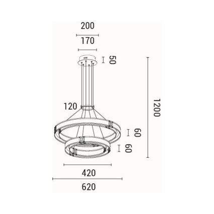 LED Lustr na lanku LUIS LED/62W/230V 3000K 62x120 cm