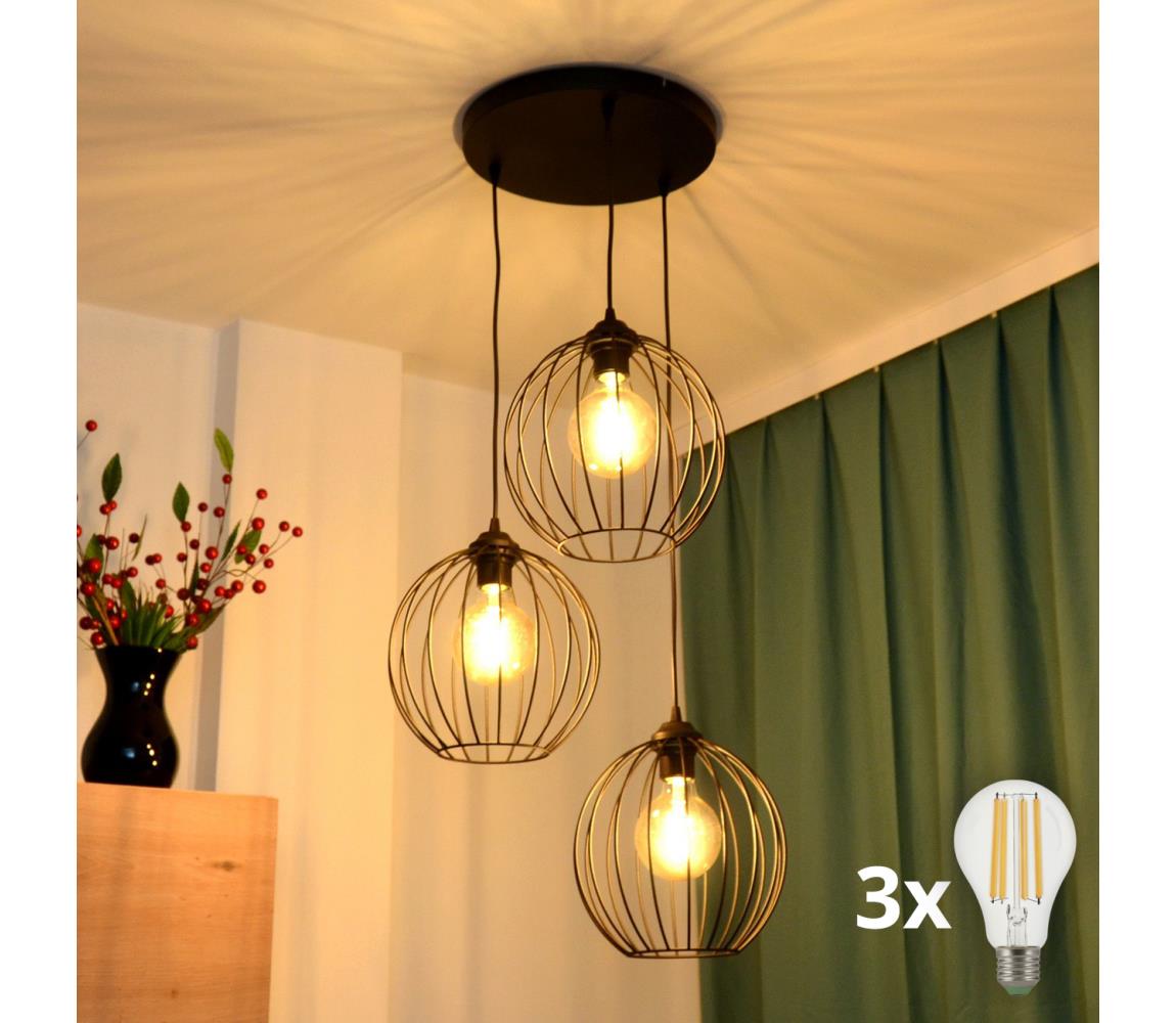  LED Lustr na lanku MERCURE 3xE27/15W/230V pr. 50 cm černá W-KD 1388/3 BK-B