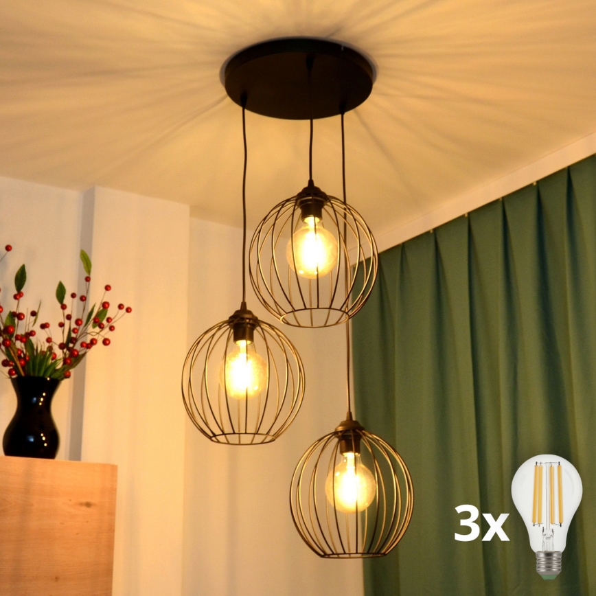 LED Lustr na lanku MERCURE 3xE27/15W/230V ø 50 cm černá