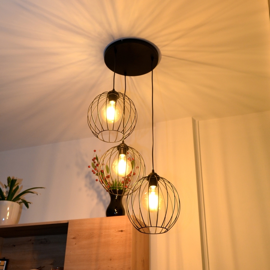 LED Lustr na lanku MERCURE 3xE27/15W/230V ø 50 cm černá
