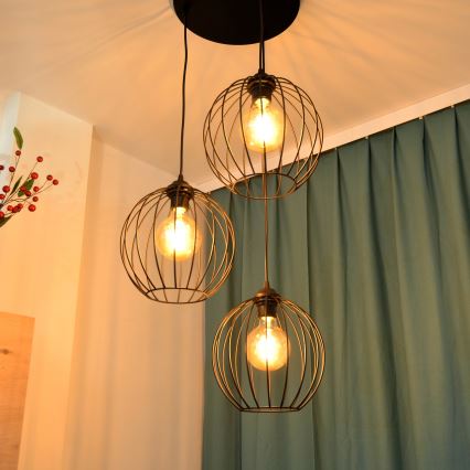 LED Lustr na lanku MERCURE 3xE27/15W/230V ø 50 cm černá