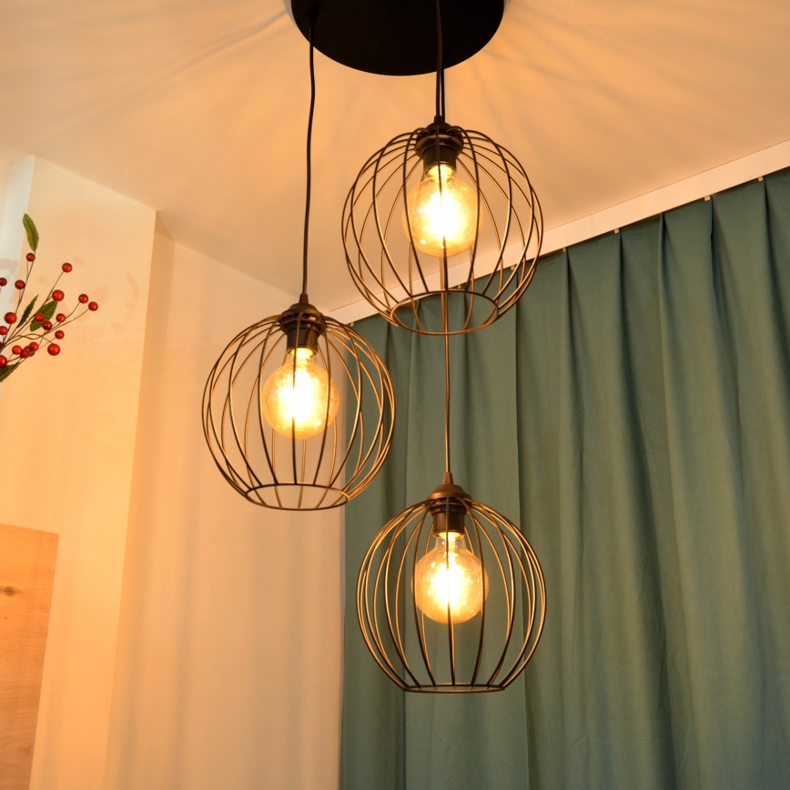 LED Lustr na lanku MERCURE 3xE27/15W/230V ø 50 cm černá