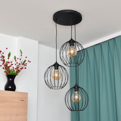 LED Lustr na lanku MERCURE 3xE27/15W/230V ø 50 cm černá