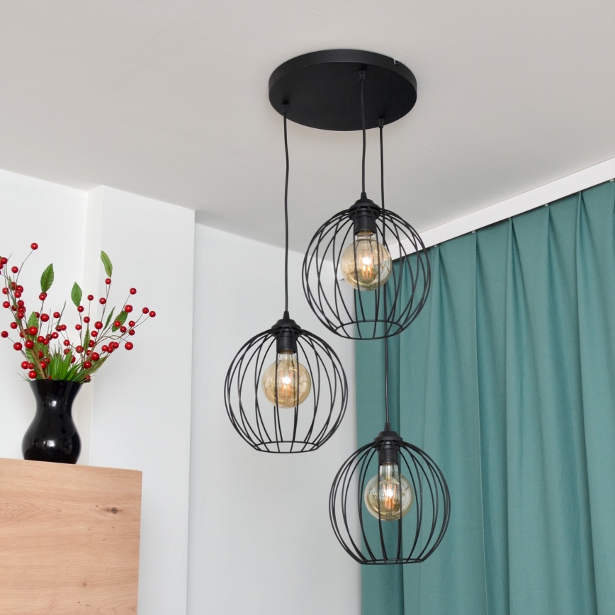 LED Lustr na lanku MERCURE 3xE27/15W/230V ø 50 cm černá
