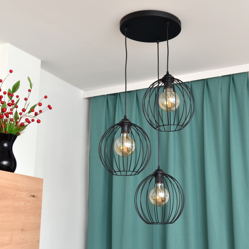LED Lustr na lanku MERCURE 3xE27/15W/230V ø 50 cm černá