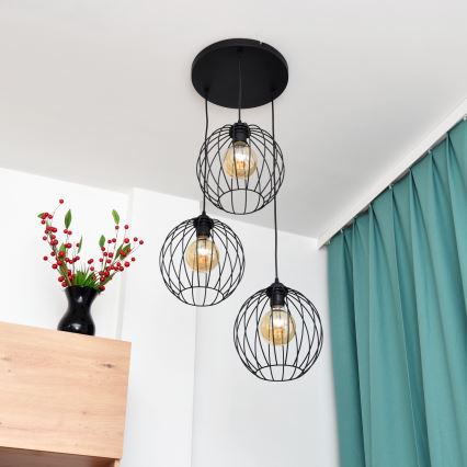 LED Lustr na lanku MERCURE 3xE27/15W/230V ø 50 cm černá