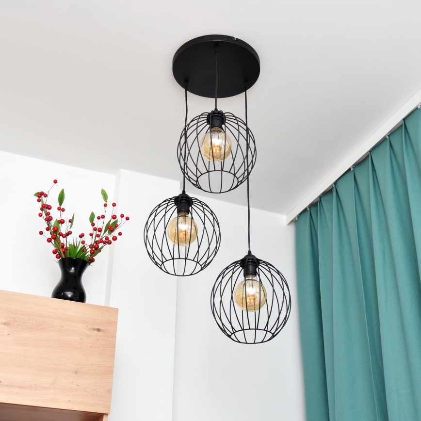 LED Lustr na lanku MERCURE 3xE27/15W/230V ø 50 cm černá