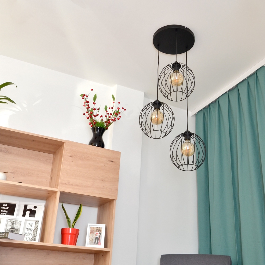 LED Lustr na lanku MERCURE 3xE27/15W/230V ø 50 cm černá