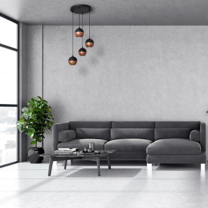 LED Lustr na lanku MIDWAY 4xGU10/4,8W/230V černá/měděná
