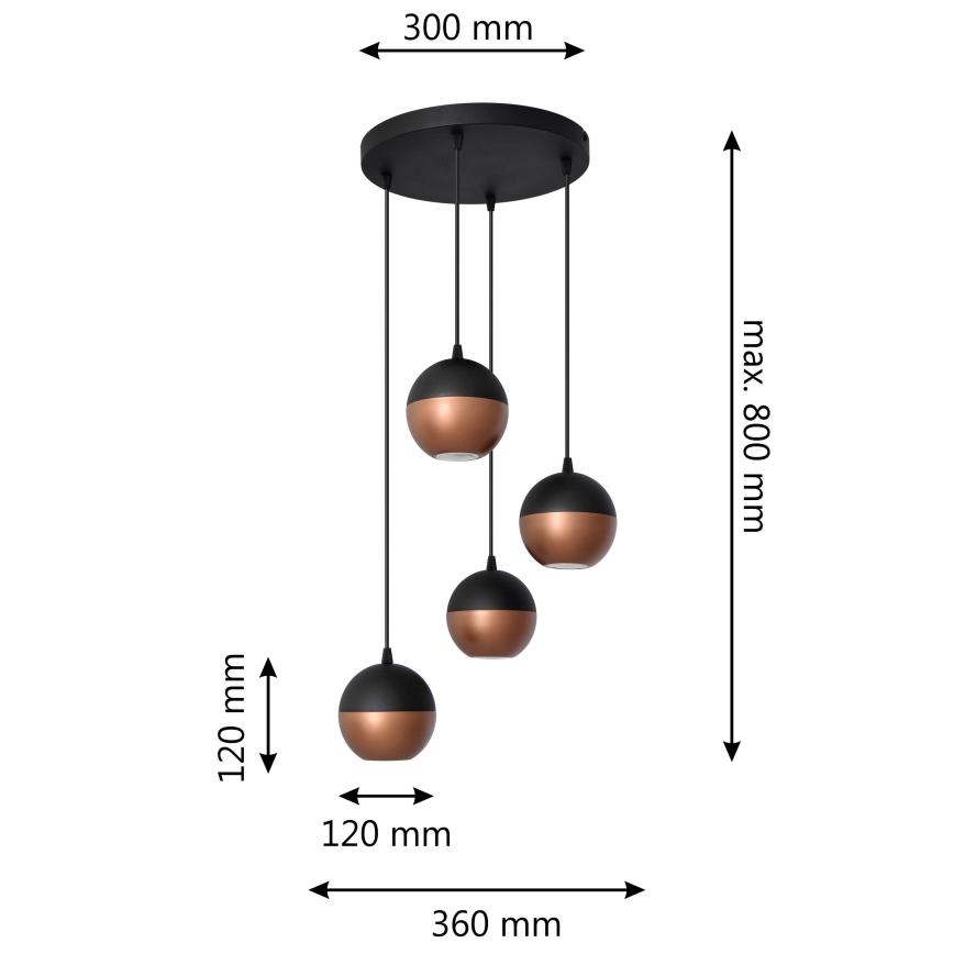 LED Lustr na lanku MIDWAY 4xGU10/4,8W/230V černá/měděná