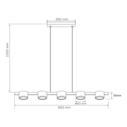 LED Lustr na lanku MIRELLA 5xGX53/6W/230V černá