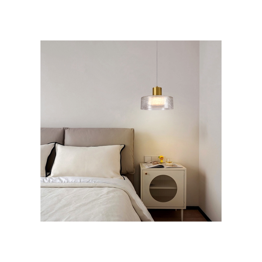 LED Lustr na lanku NIMBUS LED/8W/230V 3000K zlatá/čirá pr. 20 cm