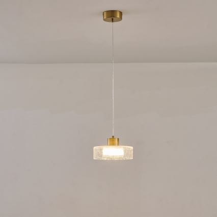 LED Lustr na lanku NIMBUS LED/8W/230V 3000K zlatá/čirá pr. 20 cm