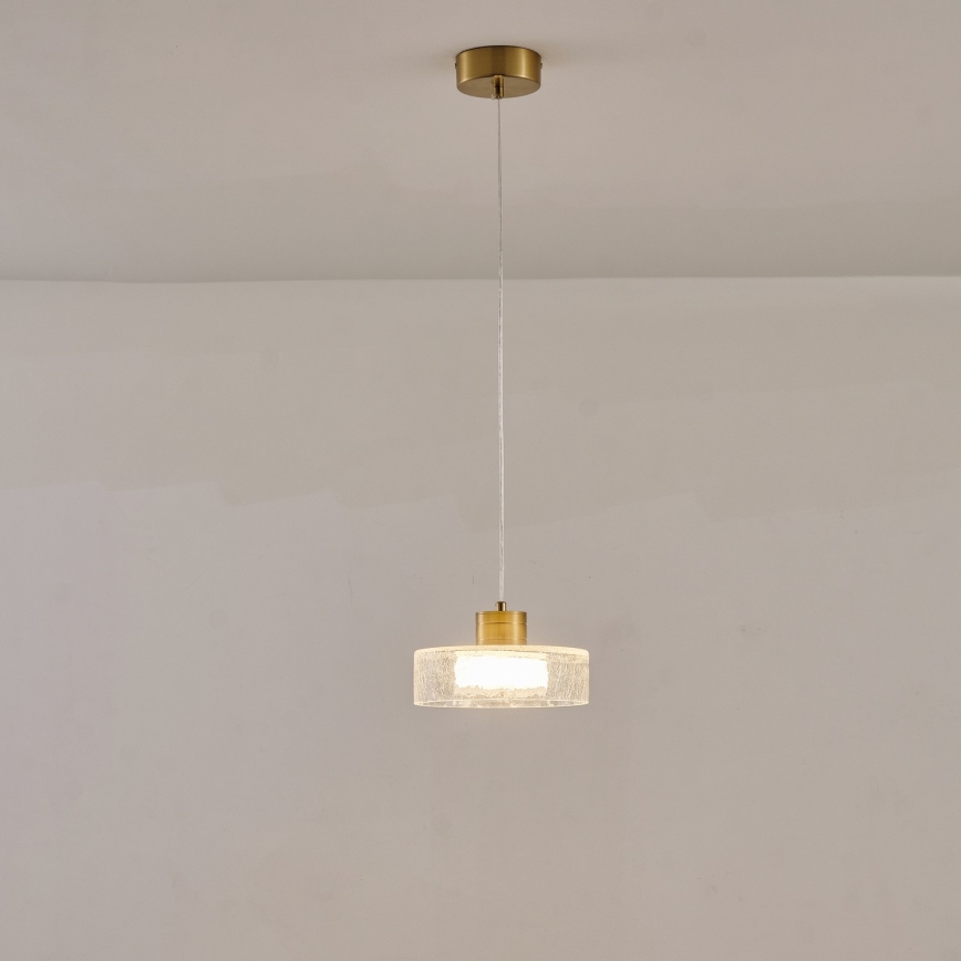 LED Lustr na lanku NIMBUS LED/8W/230V 3000K zlatá/čirá pr. 20 cm