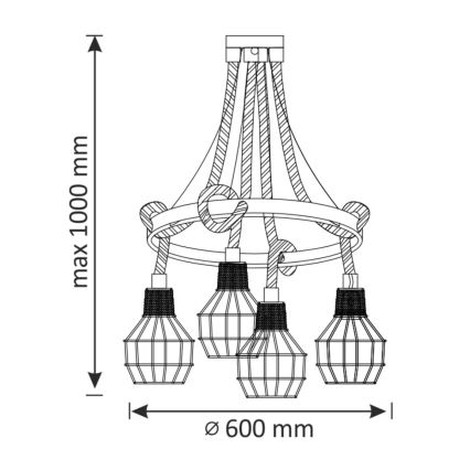 LED Lustr na lanku ROPE ALEGRA 4xE27/10W/230V
