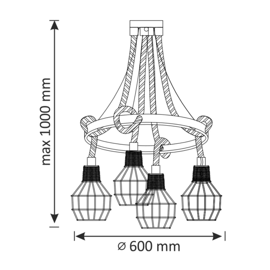LED Lustr na lanku ROPE ALEGRA 4xE27/10W/230V