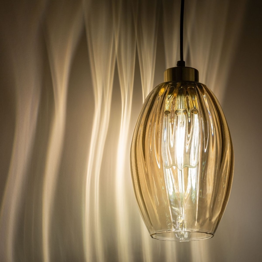 LED Lustr na lanku SEBO 1xE27/15W/230V černá/kouřová béžová