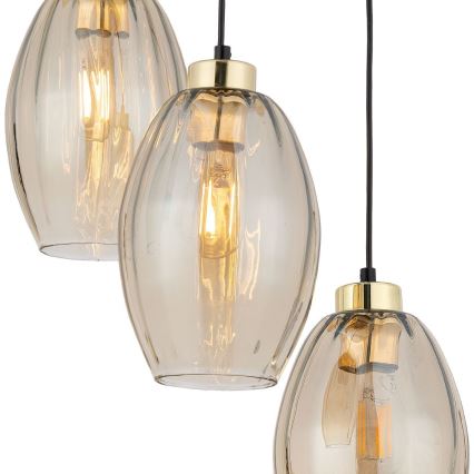 LED Lustr na lanku SEBO 3xE27/15W/230V černá/kouřová béžová