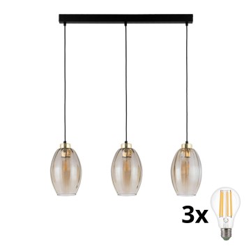 LED Lustr na lanku SEBO 3xE27/15W/230V černá/kouřová béžová