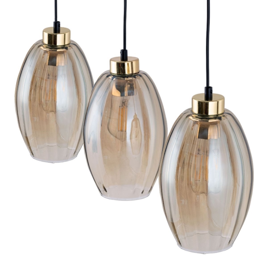 LED Lustr na lanku SEBO 3xE27/15W/230V černá/kouřová béžová