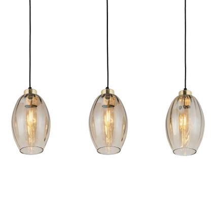 LED Lustr na lanku SEBO 3xE27/15W/230V černá/kouřová béžová