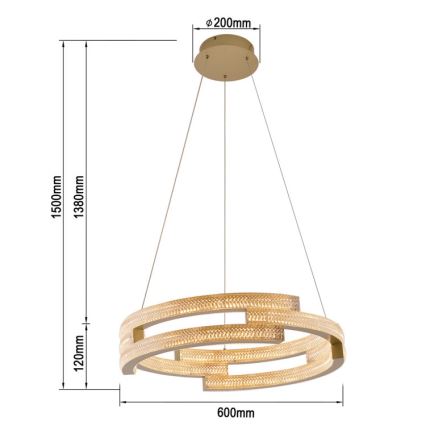 LED Lustr na lanku TARJA LED/36W/230V 3000/4000/6000K pr. 60 cm zlatá