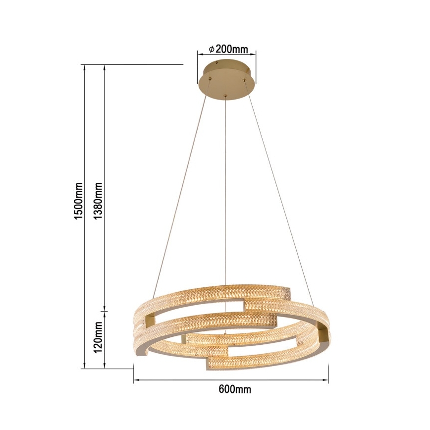 LED Lustr na lanku TARJA LED/36W/230V 3000/4000/6000K pr. 60 cm zlatá