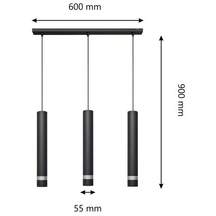 LED Lustr na lanku TUBA 3xGU10/4,8W/230V černá/lesklý chrom