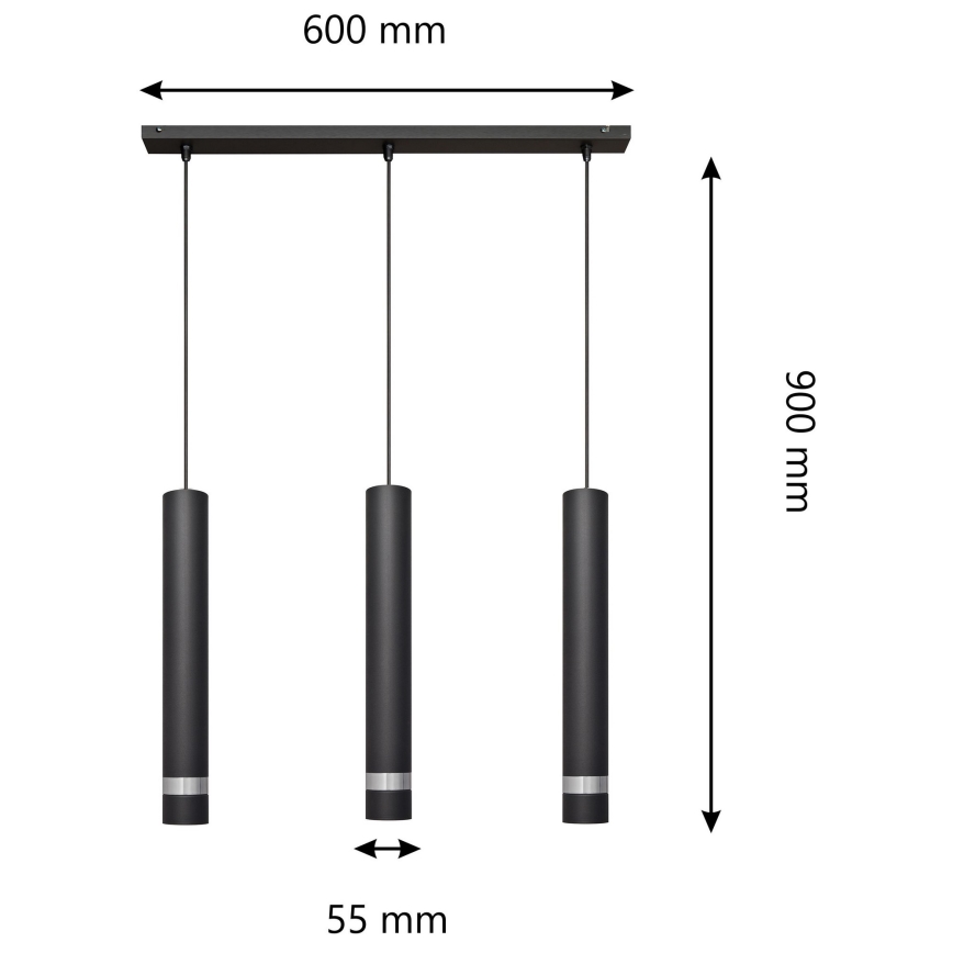LED Lustr na lanku TUBA 3xGU10/4,8W/230V černá/lesklý chrom