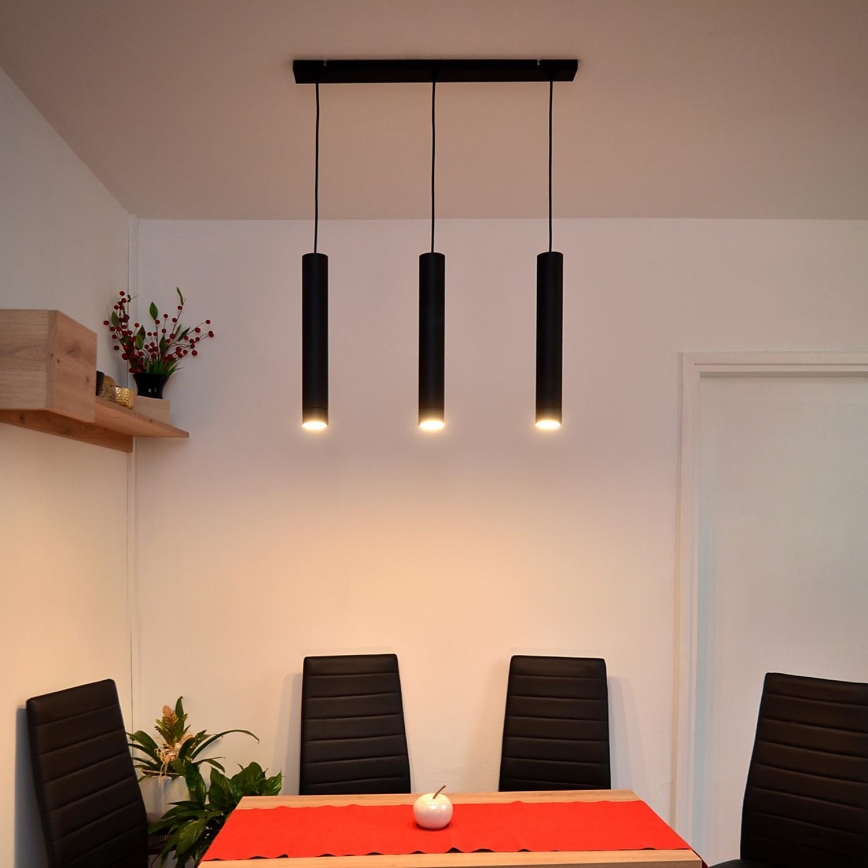 LED Lustr na lanku TUBA 3xGU10/4,8W/230V černá
