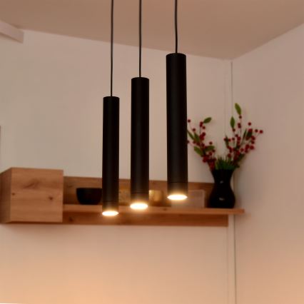 LED Lustr na lanku TUBA 3xGU10/4,8W/230V černá