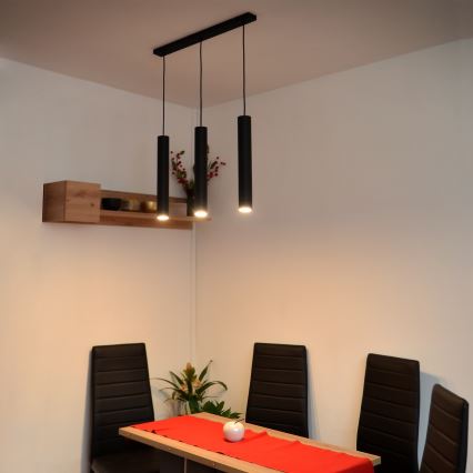 LED Lustr na lanku TUBA 3xGU10/4,8W/230V černá