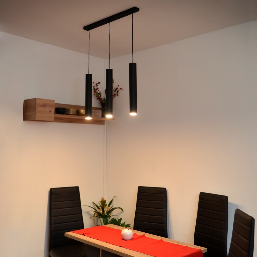LED Lustr na lanku TUBA 3xGU10/4,8W/230V černá