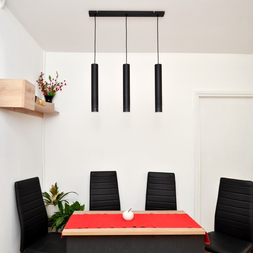 LED Lustr na lanku TUBA 3xGU10/4,8W/230V černá