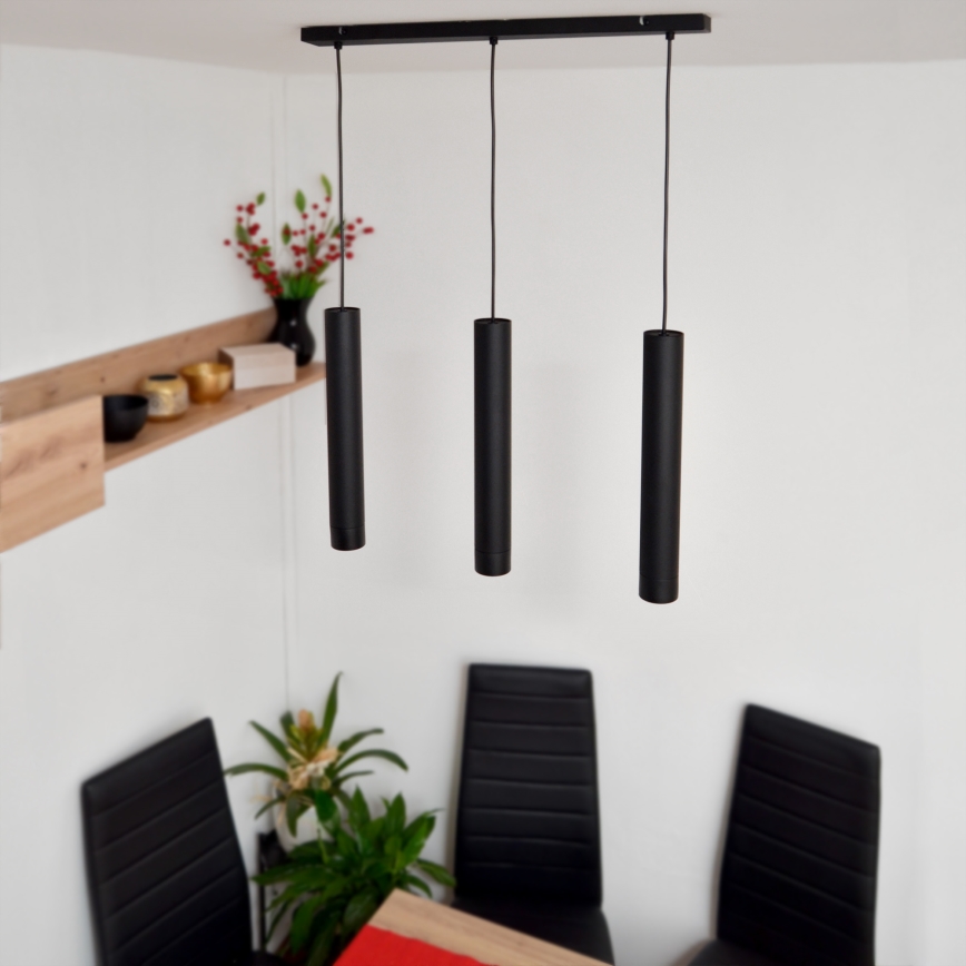 LED Lustr na lanku TUBA 3xGU10/4,8W/230V černá