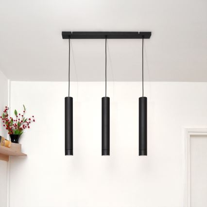 LED Lustr na lanku TUBA 3xGU10/4,8W/230V černá