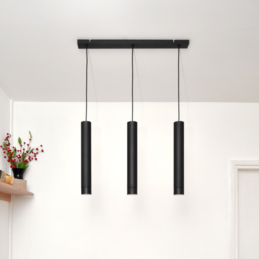 LED Lustr na lanku TUBA 3xGU10/4,8W/230V černá