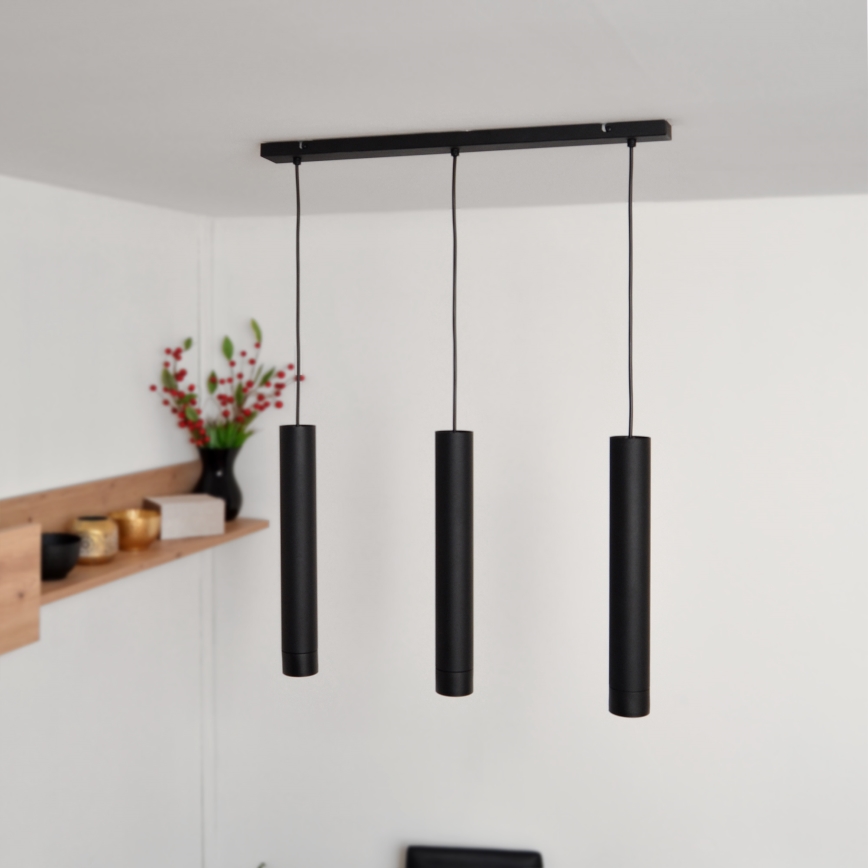 LED Lustr na lanku TUBA 3xGU10/4,8W/230V černá