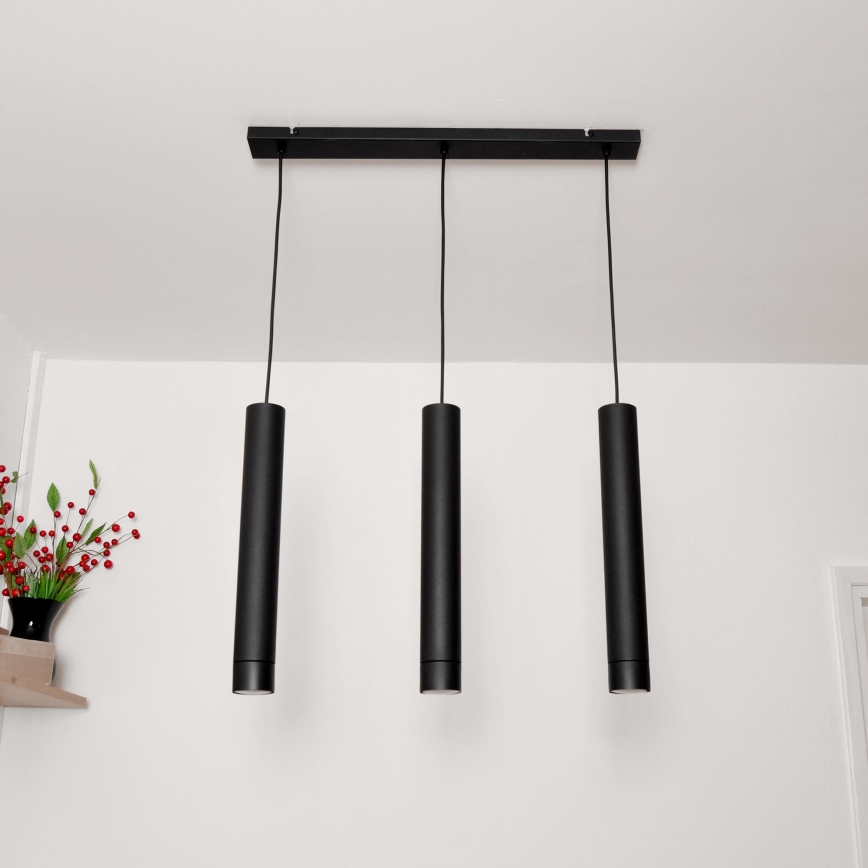 LED Lustr na lanku TUBA 3xGU10/4,8W/230V černá