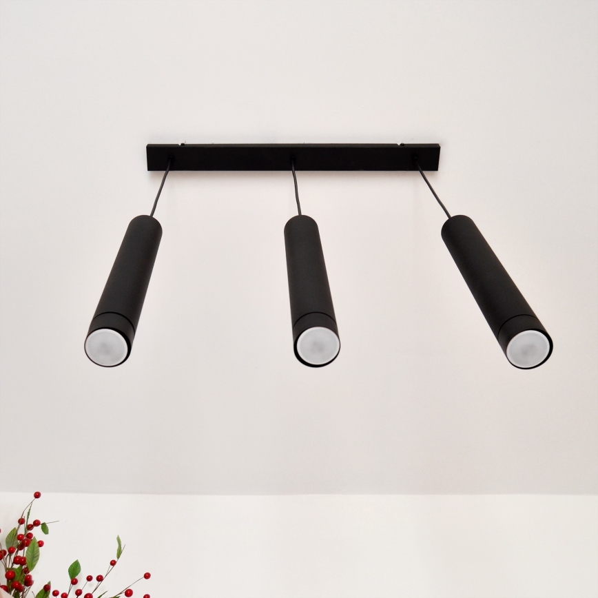 LED Lustr na lanku TUBA 3xGU10/4,8W/230V černá