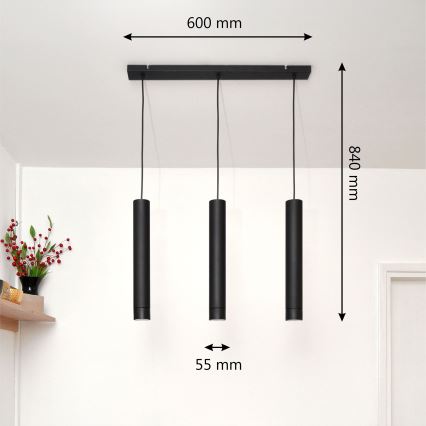 LED Lustr na lanku TUBA 3xGU10/4,8W/230V černá