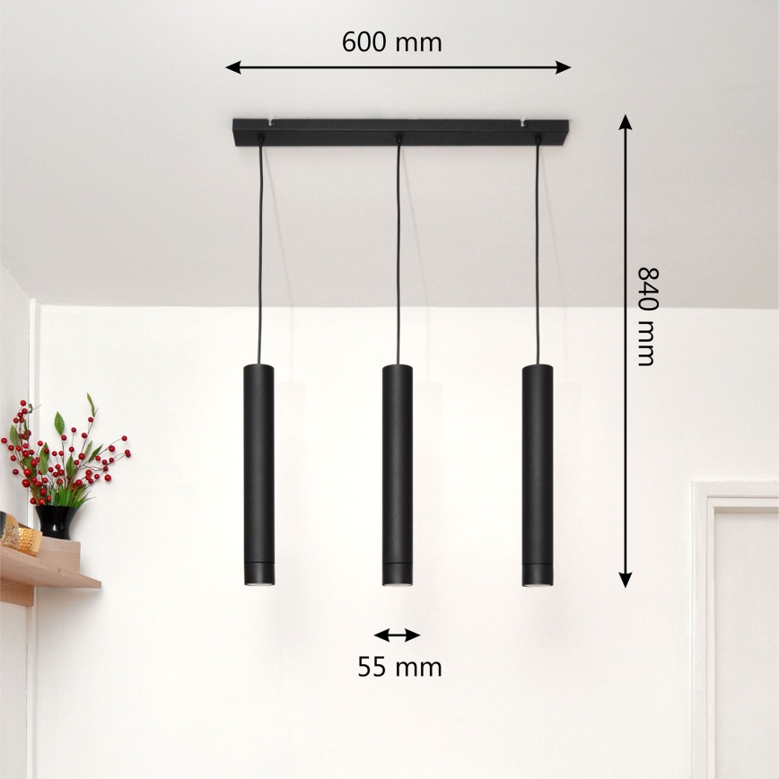 LED Lustr na lanku TUBA 3xGU10/4,8W/230V černá