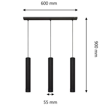 LED Lustr na lanku TUBA 3xGU10/4,8W/230V černá