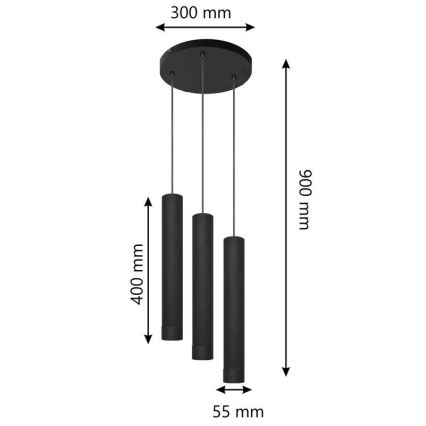 LED Lustr na lanku TUBA 3xGU10/4,8W/230V černá