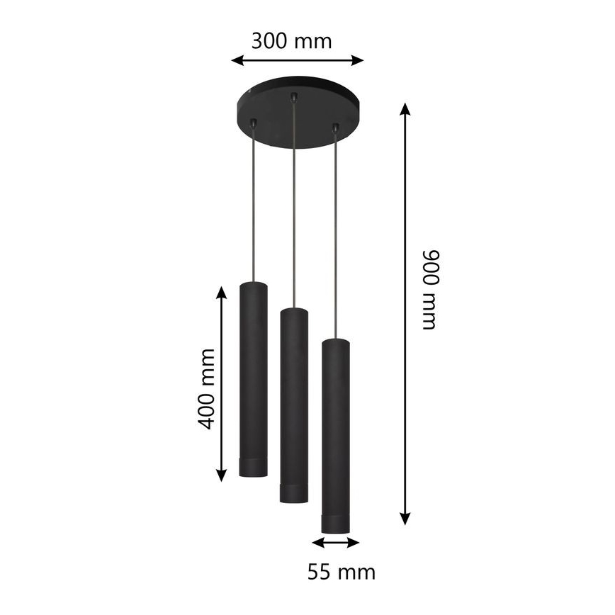 LED Lustr na lanku TUBA 3xGU10/4,8W/230V černá