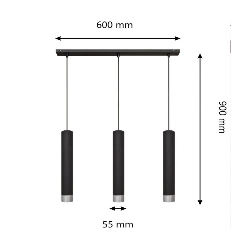 LED Lustr na lanku TUBA 3xGU10/4,8W/230V černá/lesklý chrom