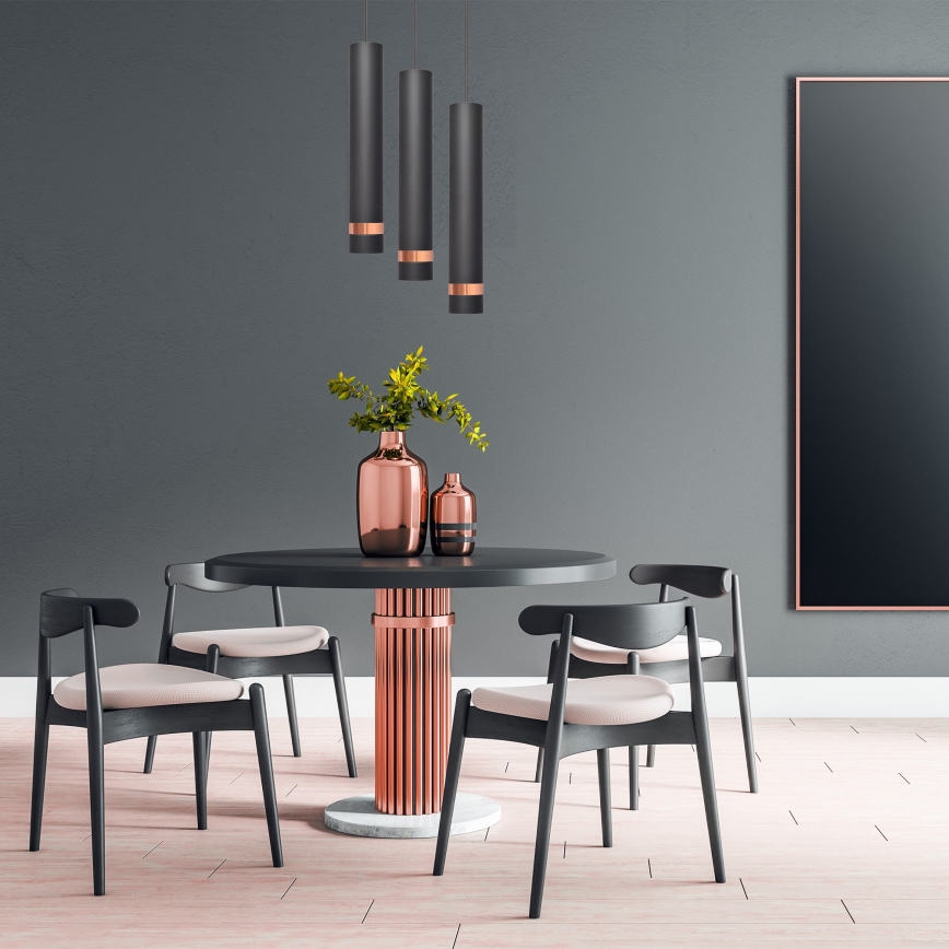 LED Lustr na lanku TUBA 3xGU10/4,8W/230V černá/měděná